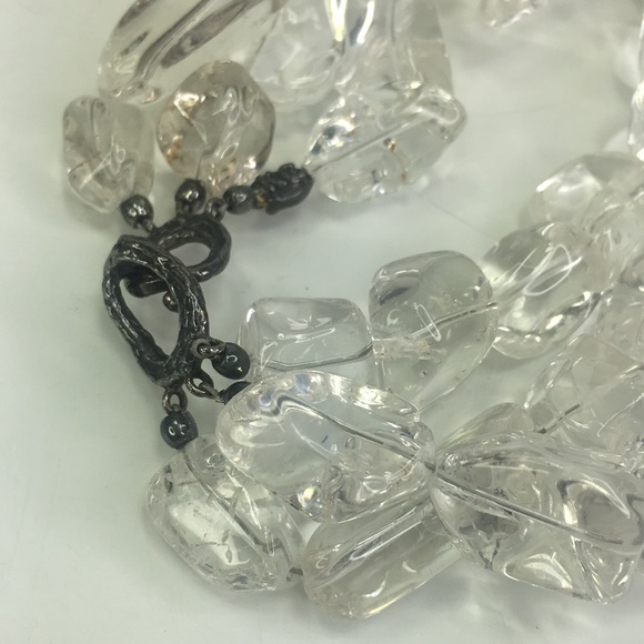 Kenneth Cole Bold Statement Necklace clear chunky glass Vintage triple strand - Picture 6 of 6